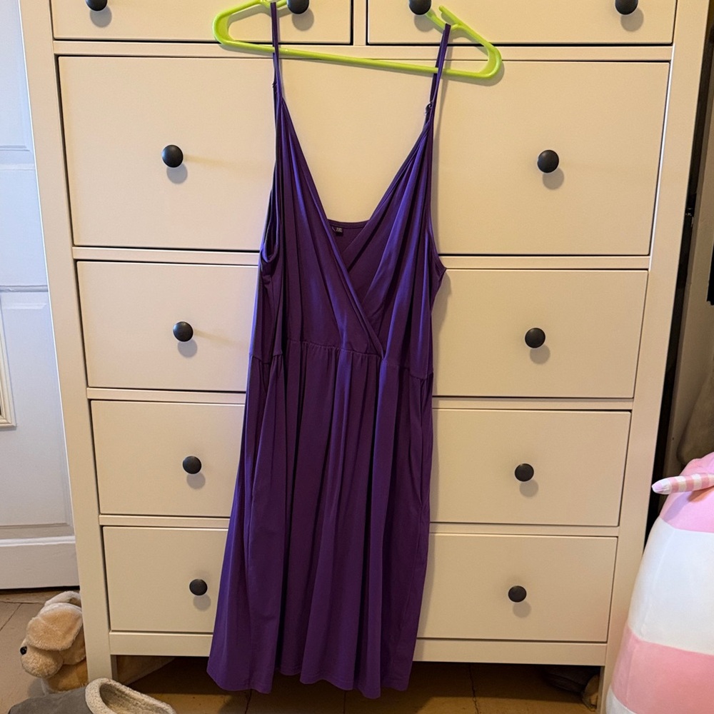Purple spaghetti strap dress with pockets